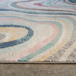 Loomed Grooved Lines Retro Milticoloured Pastel Fireside Living Area Rug 120Cm X 170Cm - thumbnail 2