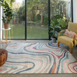 Loomed Grooved Lines Retro Milticoloured Pastel Fireside Living Area Rug 120Cm X 170Cm - thumbnail 5