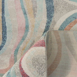 Loomed Grooved Lines Retro Milticoloured Pastel Fireside Living Area Rug 120Cm X 170Cm - thumbnail 8