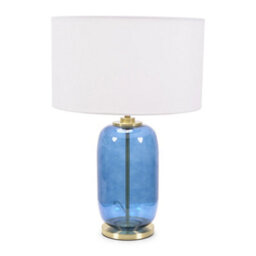 Valuelights Leigh Navy Blue Glass And Gold Detail Table Lamp With White Drum Shade Light - Led Bulb Included - thumbnail 2
