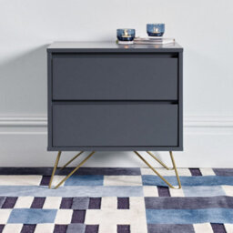 Sofia 2 Drawer Steel Grey Bedside Table With Brass Steel Feet