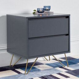Sofia 2 Drawer Steel Grey Bedside Table With Brass Steel Feet - thumbnail 2