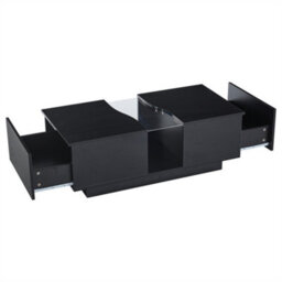 Abrihome Black High-Gloss Led Coffee Table, Unique Shape With 2 Storage Drawers & 16-Colour Lighting, Modern End Table For Living Room - thumbnail 5