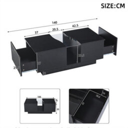 Abrihome Black High-Gloss Led Coffee Table, Unique Shape With 2 Storage Drawers & 16-Colour Lighting, Modern End Table For Living Room - thumbnail 4
