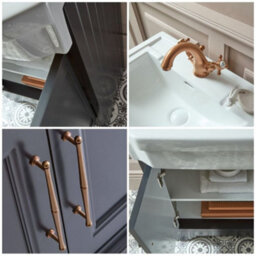 Homestylestore Black Grey 570mm Bathroom Vanity Unit And Brushed Copper T Bar Handles - thumbnail 2