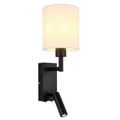 Luminosa Lighting Luminosa Zamora Reading Wall Light Matt Black, Textile White Shade E27 - image 1