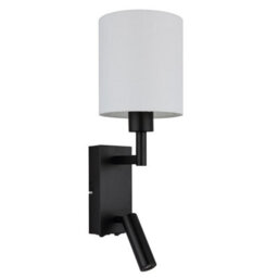 Luminosa Lighting Luminosa Zamora Reading Wall Light Matt Black, Textile White Shade E27 - thumbnail 3