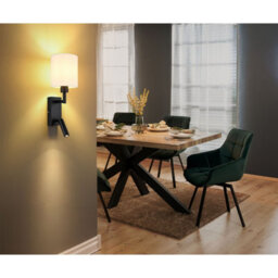 Luminosa Lighting Luminosa Zamora Reading Wall Light Matt Black, Textile White Shade E27 - thumbnail 2