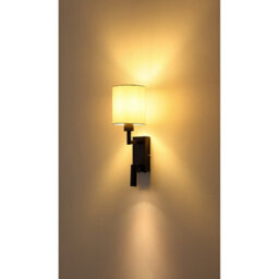 Luminosa Lighting Luminosa Zamora Reading Wall Light Matt Black, Textile White Shade E27 - thumbnail 7
