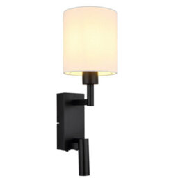 Luminosa Lighting Luminosa Zamora Reading Wall Light Matt Black, Textile White Shade E27 - thumbnail 6