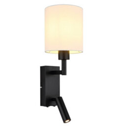 Luminosa Lighting Luminosa Zamora Reading Wall Light Matt Black, Textile White Shade E27