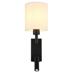 Luminosa Lighting Luminosa Zamora Reading Wall Light Matt Black, Textile White Shade E27 - thumbnail 4