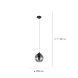 Eglo Ariscani Smoke And Black Glass And Metal 1 Light Ceiling Pendant, (D) 20Cm - thumbnail 5