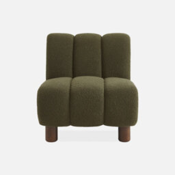 Sweeek - Armchair With Rounded Wooden Legs And Khaki Bouclette Fabric - thumbnail 3