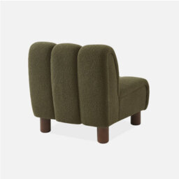 Sweeek - Armchair With Rounded Wooden Legs And Khaki Bouclette Fabric - thumbnail 2