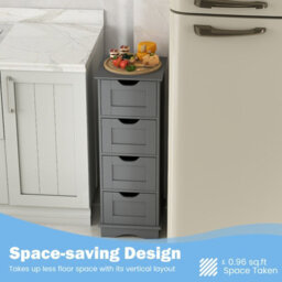 Costway Freestanding Narrow Cupboard Bathroom Floor Drawer Cabinet-Grey - thumbnail 9