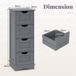 Costway Freestanding Narrow Cupboard Bathroom Floor Drawer Cabinet-Grey - thumbnail 2