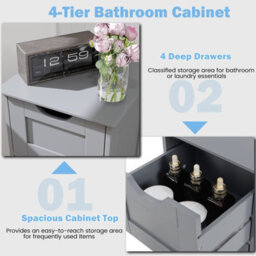 Costway Freestanding Narrow Cupboard Bathroom Floor Drawer Cabinet-Grey - thumbnail 7