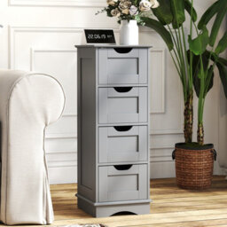 Costway Freestanding Narrow Cupboard Bathroom Floor Drawer Cabinet-Grey - thumbnail 6