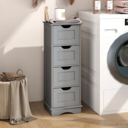 Costway Freestanding Narrow Cupboard Bathroom Floor Drawer Cabinet-Grey - thumbnail 4