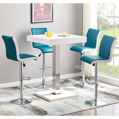Furniture in Fashion Topaz White High Gloss Bar Table With 4 Ritz Teal White Stools - image 1