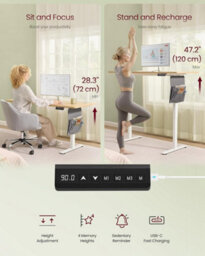LEDREM Electric Standing Desk, Height Adjustable Desk, 140 X 60 Cm, 4 Memory Heights, Usb-C Port, Storage Pocket, For Home Office - thumbnail 4