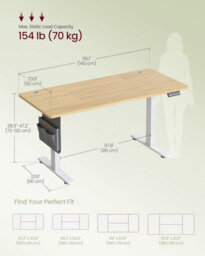 LEDREM Electric Standing Desk, Height Adjustable Desk, 140 X 60 Cm, 4 Memory Heights, Usb-C Port, Storage Pocket, For Home Office - thumbnail 3
