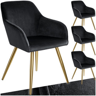 Tectake Set Of 4 Chair Marilyn With Velvet Cover, Gold Steel Legs And Plush Padding - Black/gold - image 1