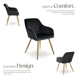 Tectake Set Of 4 Chair Marilyn With Velvet Cover, Gold Steel Legs And Plush Padding  - Black/gold - thumbnail 3