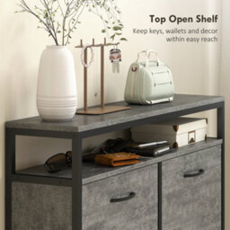 Homcom Shoe Cabinet With 4 Flip Drawers, Holds 12-20 Pairs, Cement Grey - thumbnail 5