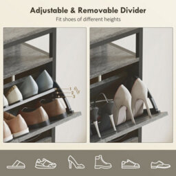 Homcom Shoe Cabinet With 4 Flip Drawers, Holds 12-20 Pairs, Cement Grey - thumbnail 6