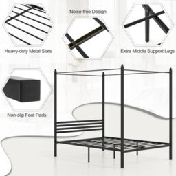 Double Canopy Bed Frame Under-Bed Storage Metal Slat Black - thumbnail 5