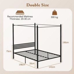 Double Canopy Bed Frame Under-Bed Storage Metal Slat Black - thumbnail 2