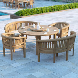 Eterna Bercial Teak Garden Outdoor Dining Table & 4 Seat Chair Set - With Green Cushions - thumbnail 4