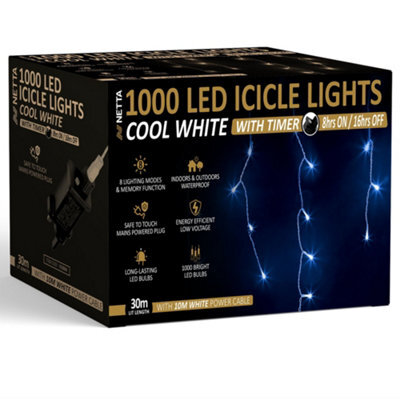 NETTA 1000 Led Icicle Lights 30M Indoor/outdoor Christmas Lights With White Cable - Cool White - image 1