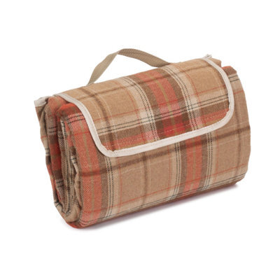 Red Hamper H135 Polyester Burnt Orange Polyester Fleece Tartan Picnic Rug