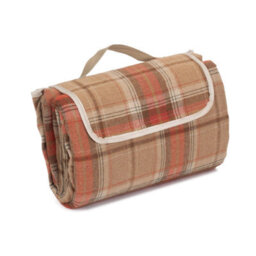 Red Hamper H135 Polyester Burnt Orange Polyester Fleece Tartan Picnic Rug