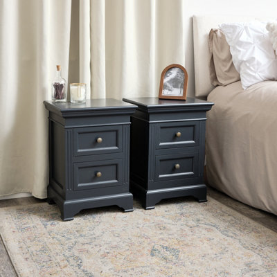 Melody Maison Pair Of Navy Black Two Drawer Bedside Tables - Daventry Navy Black Range - image 1
