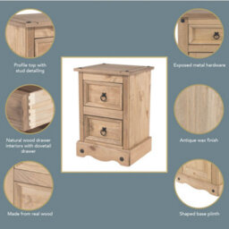 Core Products Premium Corona 2 Drawer Petite Bedside Cabinet - Antique Waxed Pine, H53.1Cm X W36.0Cm X D32.0Cm - thumbnail 7