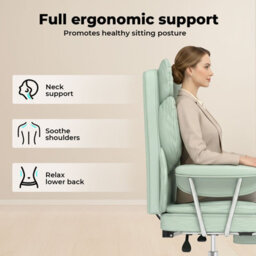 Levede Office Desk Chair Big And Tall For Heavy People With Footrest Pu Green - thumbnail 8