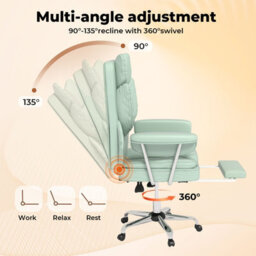 Levede Office Desk Chair Big And Tall For Heavy People With Footrest Pu Green - thumbnail 6