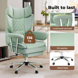Levede Office Desk Chair Big And Tall For Heavy People With Footrest Pu Green - thumbnail 5