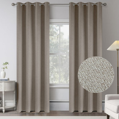 Aspire Homeware Mink Linen 100% Blackout Curtain-Thermal Insulated Eyelet Room Darkening Curtain Pair (W)168Cm X (D)228Cm - image 1