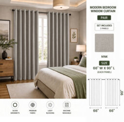 Aspire Homeware Mink Linen 100% Blackout Curtain-Thermal Insulated Eyelet Room Darkening Curtain Pair (W)168Cm X (D)228Cm - thumbnail 7
