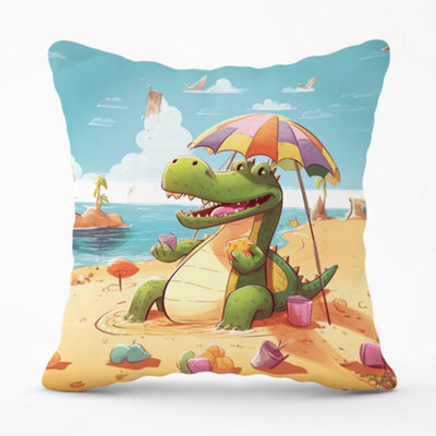 Warren Reed Designer A Crocodile On A Beach Holiday Cushions 60Cm X 60Cm - image 1