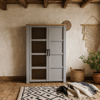Wyld Haus Bramblecroft Grey & Riviera Oak 2-Door Display Cabinet, Matt Finish - image 1