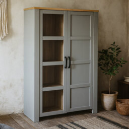 Wyld Haus Bramblecroft Grey & Riviera Oak 2-Door Display Cabinet, Matt Finish - thumbnail 2