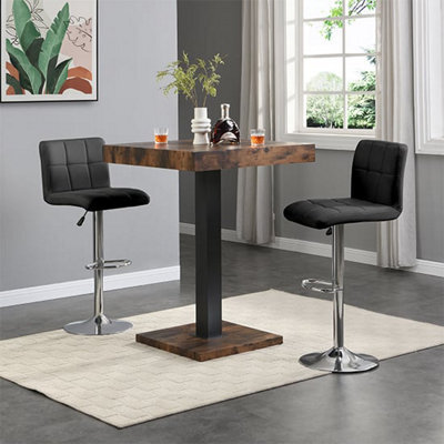 Furniture in Fashion Topaz Rustic Oak Wooden Bar Table With 2 Coco Black Stools - image 1