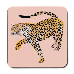 Benjamin Tate Design Vibrant Leopard Print Placemat And Coaster Set With Wood Bottom Luxury Artwork Limited Edition - thumbnail 3