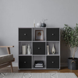 Urbn-Living 9 Cube Grey Wooden Bookcase Shelving Unit With 5 Collapsible Fabric Drawers Black - thumbnail 2